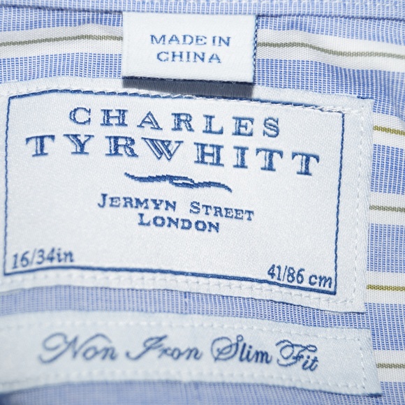 CHARLES TYRWHITT Dress Shirt 16 34 Non Iron Slim - Picture 6 of 6
